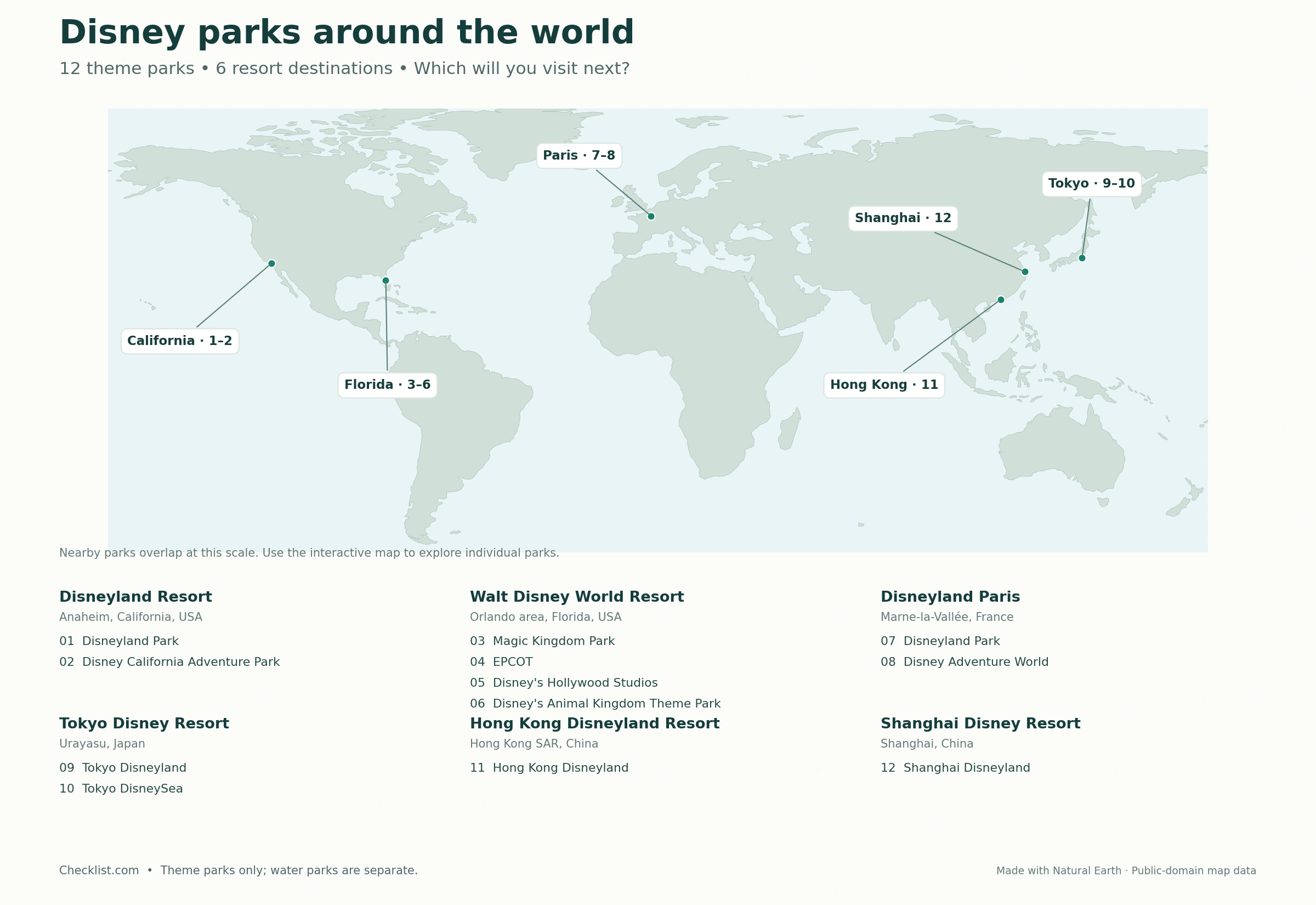 Disney Parks Around the World Checklist Map