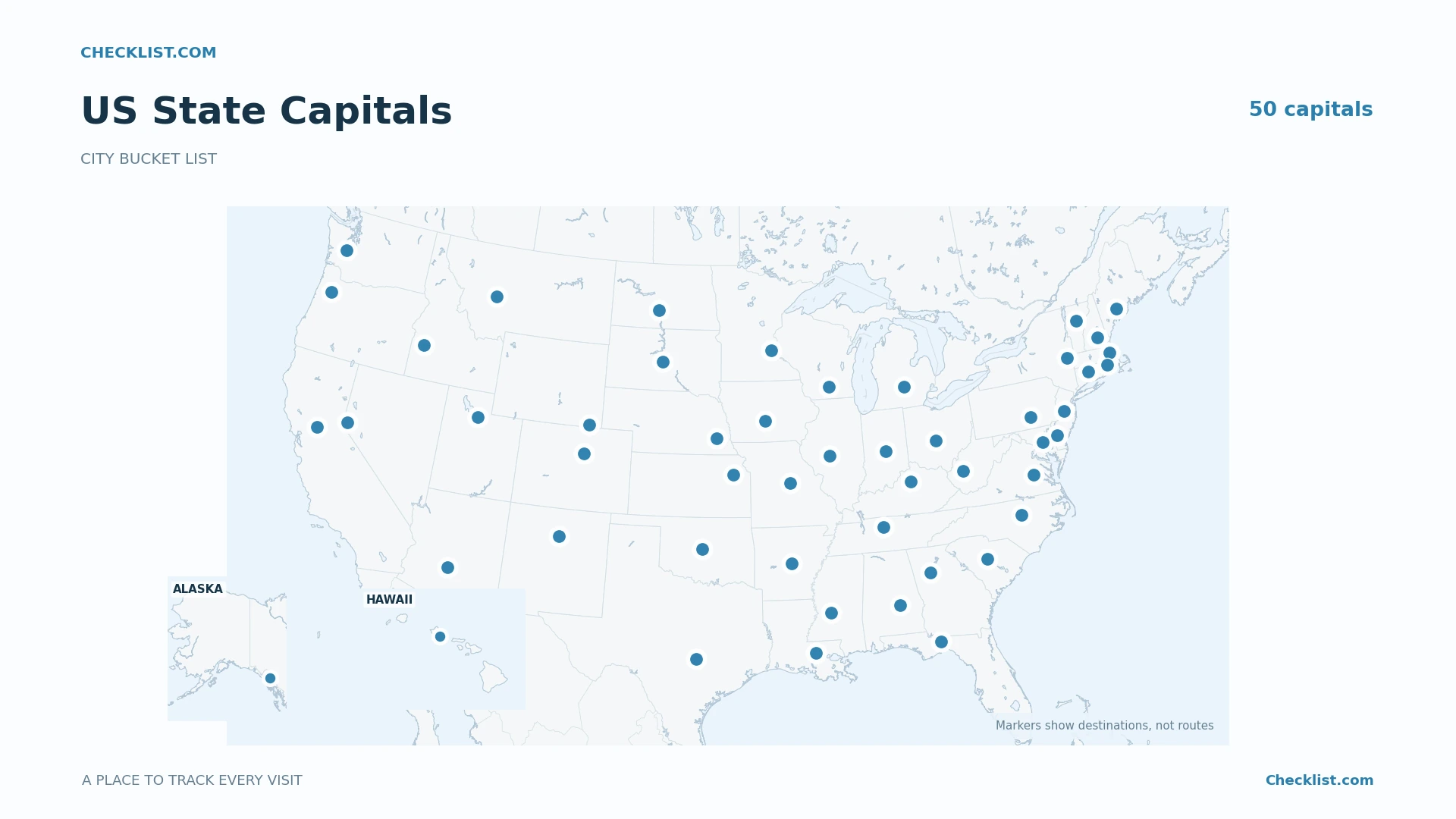 US State Capitals Checklist Map
