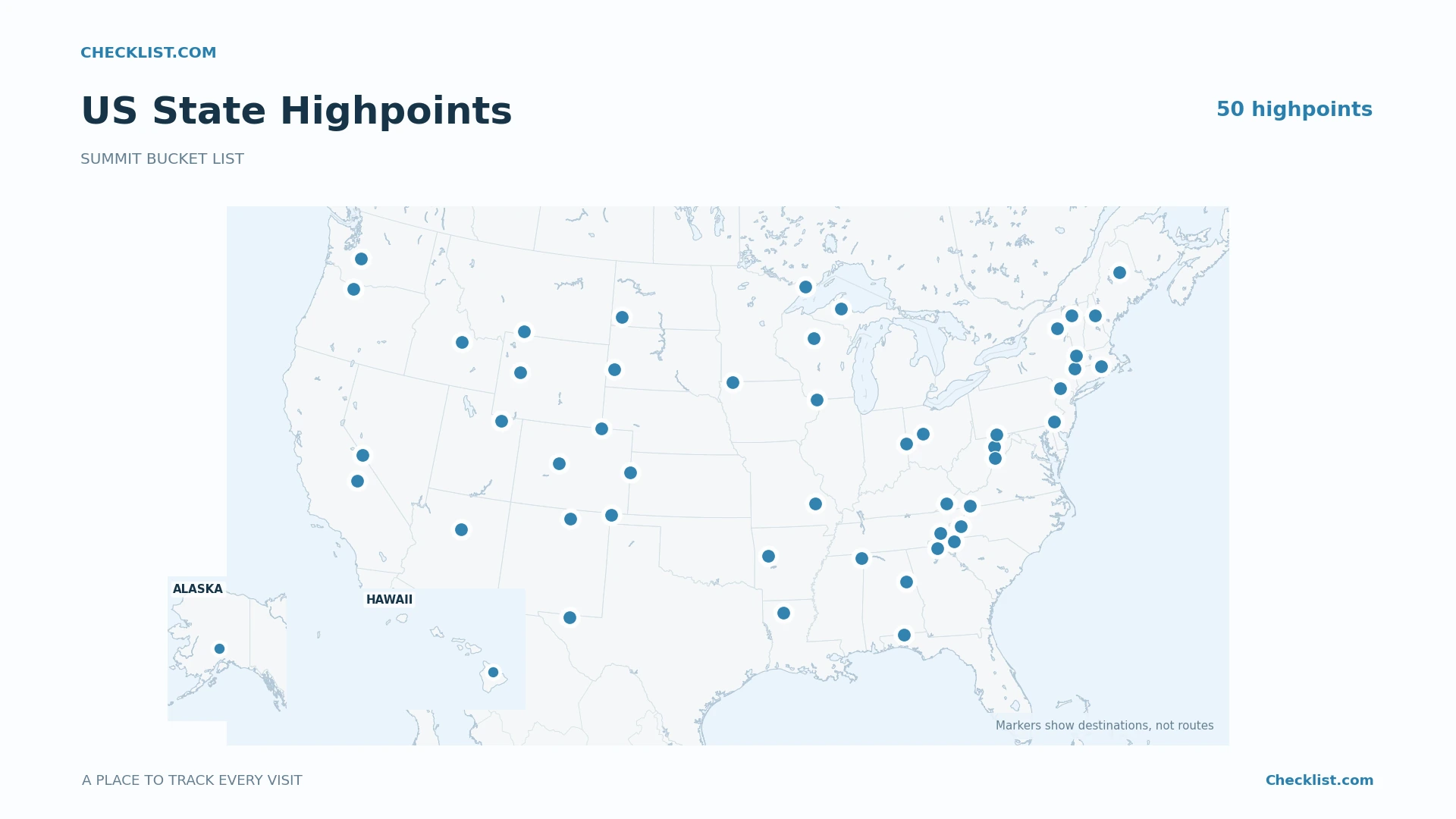 50 US State Highpoints Checklist Map