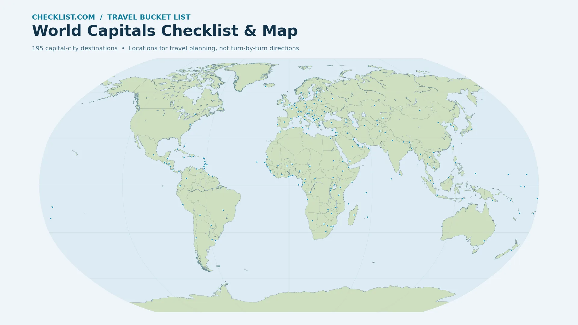 World Capitals Checklist & Map | Countries & Capitals